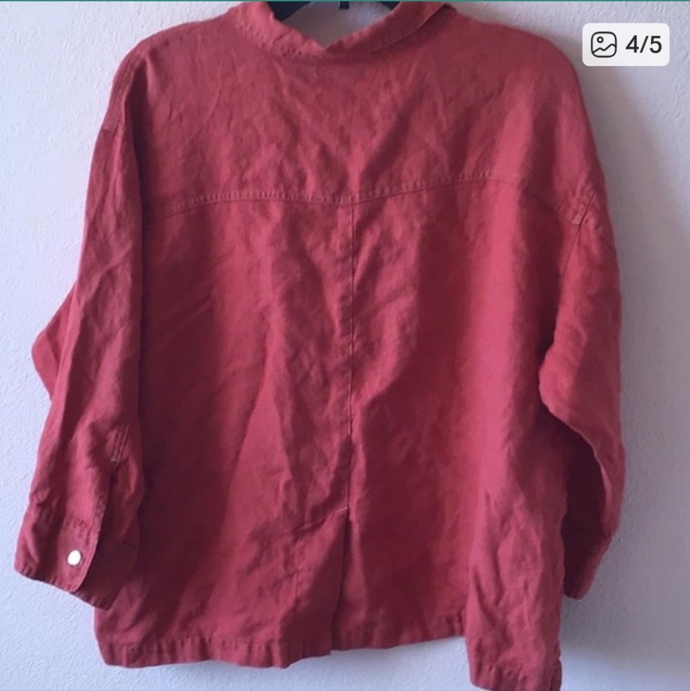 Chico's Design Deep Coral Linen Button Down Shirt/Blouse size Chico's 3 - Picture 6 of 7